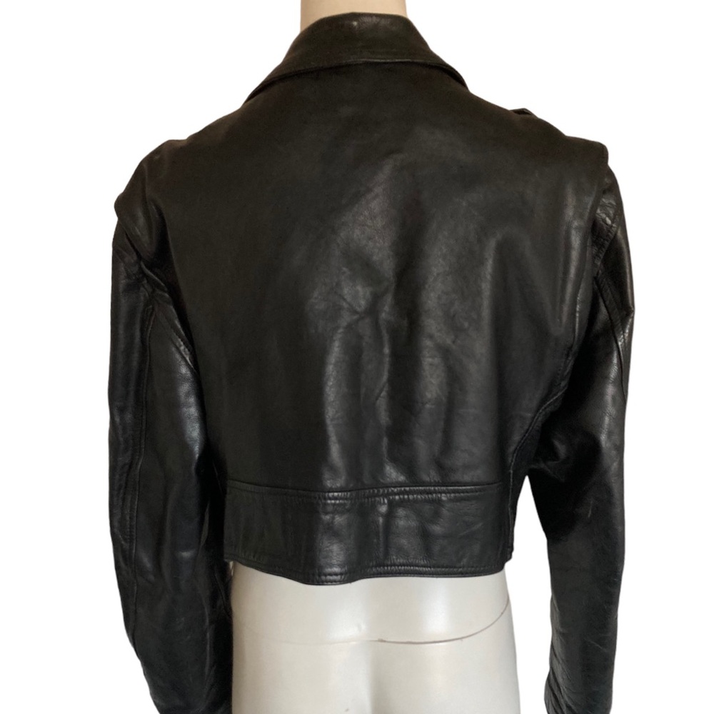 Vintage 80’s Distressed LONDON BLE Black Leather Cropped Motorcycle Jacket Sz XL - Picture 6 of 12